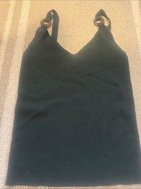 Massimo Dutti Green V-Neck Camisole with Tortoise Ring Straps